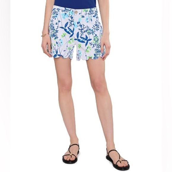 Lilly Pulitzer Pants - NWOT. Lilly Pulitzer White Shorts with Blue & Green Floral Scallop Hem